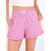 image:imageANRABESS Boxer Shorts for WomenGingham Plaid Elastic Waist RufflePerfect for LoungePajamaampSleepCute Casual Summer BottomsHot Pink White Plaid