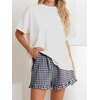 image:imageANRABESS Boxer Shorts for WomenGingham Plaid Elastic Waist RufflePerfect for LoungePajamaampSleepCute Casual Summer BottomsNavy Blue White Plaid