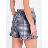 image:imageANRABESS Boxer Shorts for WomenGingham Plaid Elastic Waist RufflePerfect for LoungePajamaampSleepCute Casual Summer BottomsNavy Blue White Plaid