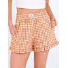 image:imageANRABESS Boxer Shorts for WomenGingham Plaid Elastic Waist RufflePerfect for LoungePajamaampSleepCute Casual Summer BottomsOrange White Plaid