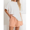 image:imageANRABESS Boxer Shorts for WomenGingham Plaid Elastic Waist RufflePerfect for LoungePajamaampSleepCute Casual Summer BottomsOrange White Plaid
