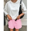 image:imageANRABESS Boxer Shorts for WomenGingham Plaid Elastic Waist RufflePerfect for LoungePajamaampSleepCute Casual Summer BottomsPink White Plaid