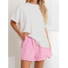 image:imageANRABESS Boxer Shorts for WomenGingham Plaid Elastic Waist RufflePerfect for LoungePajamaampSleepCute Casual Summer BottomsPink White Plaid