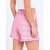 image:imageANRABESS Boxer Shorts for WomenGingham Plaid Elastic Waist RufflePerfect for LoungePajamaampSleepCute Casual Summer BottomsPink White Plaid