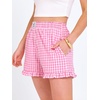 image:imageANRABESS Boxer Shorts for WomenGingham Plaid Elastic Waist RufflePerfect for LoungePajamaampSleepCute Casual Summer BottomsPink White Plaid