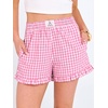 image:imageANRABESS Boxer Shorts for WomenGingham Plaid Elastic Waist RufflePerfect for LoungePajamaampSleepCute Casual Summer BottomsPink White Plaid