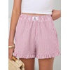 image:imageANRABESS Boxer Shorts for WomenGingham Plaid Elastic Waist RufflePerfect for LoungePajamaampSleepCute Casual Summer BottomsPink White Stripe