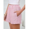 image:imageANRABESS Boxer Shorts for WomenGingham Plaid Elastic Waist RufflePerfect for LoungePajamaampSleepCute Casual Summer BottomsPink White Stripe
