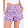 image:imageANRABESS Boxer Shorts for WomenGingham Plaid Elastic Waist RufflePerfect for LoungePajamaampSleepCute Casual Summer BottomsPurple White Plaid