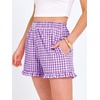 image:imageANRABESS Boxer Shorts for WomenGingham Plaid Elastic Waist RufflePerfect for LoungePajamaampSleepCute Casual Summer BottomsPurple White Plaid