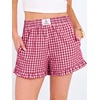 image:imageANRABESS Boxer Shorts for WomenGingham Plaid Elastic Waist RufflePerfect for LoungePajamaampSleepCute Casual Summer BottomsRed White Plaid