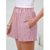 image:imageANRABESS Boxer Shorts for WomenGingham Plaid Elastic Waist RufflePerfect for LoungePajamaampSleepCute Casual Summer BottomsRed White Stripe