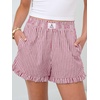 image:imageANRABESS Boxer Shorts for WomenGingham Plaid Elastic Waist RufflePerfect for LoungePajamaampSleepCute Casual Summer BottomsRed White Stripe