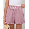 image:imageANRABESS Boxer Shorts for WomenGingham Plaid Elastic Waist RufflePerfect for LoungePajamaampSleepCute Casual Summer BottomsRed White Stripe