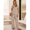 image:imageANRABESS Women Summer 2 Piece Outfits VNeck Top and Wide Leg Pants Set Comfy AllDay Wear for Lounge amp Daily Travel SetsApricot