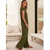 image:imageANRABESS Women Summer 2 Piece Outfits VNeck Top and Wide Leg Pants Set Comfy AllDay Wear for Lounge amp Daily Travel SetsArmy Green