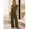 image:imageANRABESS Women Summer 2 Piece Outfits VNeck Top and Wide Leg Pants Set Comfy AllDay Wear for Lounge amp Daily Travel SetsArmy Green