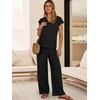 image:imageANRABESS Women Summer 2 Piece Outfits VNeck Top and Wide Leg Pants Set Comfy AllDay Wear for Lounge amp Daily Travel SetsBlack