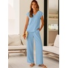 image:imageANRABESS Women Summer 2 Piece Outfits VNeck Top and Wide Leg Pants Set Comfy AllDay Wear for Lounge amp Daily Travel SetsBright Blue