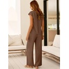 image:imageANRABESS Women Summer 2 Piece Outfits VNeck Top and Wide Leg Pants Set Comfy AllDay Wear for Lounge amp Daily Travel SetsBrown