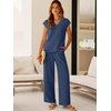 image:imageANRABESS Women Summer 2 Piece Outfits VNeck Top and Wide Leg Pants Set Comfy AllDay Wear for Lounge amp Daily Travel SetsDeep Blue