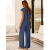 image:imageANRABESS Women Summer 2 Piece Outfits VNeck Top and Wide Leg Pants Set Comfy AllDay Wear for Lounge amp Daily Travel SetsDeep Blue