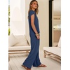 image:imageANRABESS Women Summer 2 Piece Outfits VNeck Top and Wide Leg Pants Set Comfy AllDay Wear for Lounge amp Daily Travel SetsDeep Blue