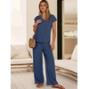 image:imageANRABESS Women Summer 2 Piece Outfits VNeck Top and Wide Leg Pants Set Comfy AllDay Wear for Lounge amp Daily Travel SetsDeep Blue