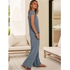 image:imageANRABESS Women Summer 2 Piece Outfits VNeck Top and Wide Leg Pants Set Comfy AllDay Wear for Lounge amp Daily Travel SetsGrey Blue