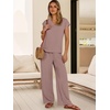 image:imageANRABESS Women Summer 2 Piece Outfits VNeck Top and Wide Leg Pants Set Comfy AllDay Wear for Lounge amp Daily Travel SetsLight Camel