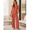 image:imageANRABESS Women Summer 2 Piece Outfits VNeck Top and Wide Leg Pants Set Comfy AllDay Wear for Lounge amp Daily Travel SetsOrange Red