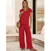image:imageANRABESS Women Summer 2 Piece Outfits VNeck Top and Wide Leg Pants Set Comfy AllDay Wear for Lounge amp Daily Travel SetsRed