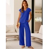 image:imageANRABESS Women Summer 2 Piece Outfits VNeck Top and Wide Leg Pants Set Comfy AllDay Wear for Lounge amp Daily Travel SetsRoyal Blue