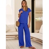 image:imageANRABESS Women Summer 2 Piece Outfits VNeck Top and Wide Leg Pants Set Comfy AllDay Wear for Lounge amp Daily Travel SetsRoyal Blue