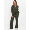 image:imageANRABESS Womens 2 Piece Outfits 2026 Spring Crochet Half Zip Sweater Top Wide Leg Pant Travel Matching Sets Lounge ClothesArmy Green
