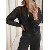 image:imageANRABESS Womens 2 Piece Outfits 2026 Spring Crochet Half Zip Sweater Top Wide Leg Pant Travel Matching Sets Lounge ClothesBlack