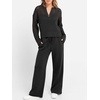 image:imageANRABESS Womens 2 Piece Outfits 2026 Spring Crochet Half Zip Sweater Top Wide Leg Pant Travel Matching Sets Lounge ClothesBlack