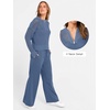 image:imageANRABESS Womens 2 Piece Outfits 2026 Spring Crochet Half Zip Sweater Top Wide Leg Pant Travel Matching Sets Lounge ClothesBlue
