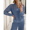 image:imageANRABESS Womens 2 Piece Outfits 2026 Spring Crochet Half Zip Sweater Top Wide Leg Pant Travel Matching Sets Lounge ClothesBlue