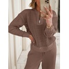 image:imageANRABESS Womens 2 Piece Outfits 2026 Spring Crochet Half Zip Sweater Top Wide Leg Pant Travel Matching Sets Lounge ClothesBrown