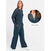 image:imageANRABESS Womens 2 Piece Outfits 2026 Spring Crochet Half Zip Sweater Top Wide Leg Pant Travel Matching Sets Lounge ClothesDark Teal