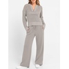 image:imageANRABESS Womens 2 Piece Outfits 2026 Spring Crochet Half Zip Sweater Top Wide Leg Pant Travel Matching Sets Lounge ClothesLight Khaki