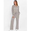 image:imageANRABESS Womens 2 Piece Outfits 2026 Spring Crochet Half Zip Sweater Top Wide Leg Pant Travel Matching Sets Lounge ClothesLight Khaki