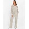 image:imageANRABESS Womens 2 Piece Outfits 2026 Spring Crochet Half Zip Sweater Top Wide Leg Pant Travel Matching Sets Lounge ClothesLight Tan