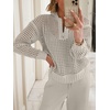 image:imageANRABESS Womens 2 Piece Outfits 2026 Spring Crochet Half Zip Sweater Top Wide Leg Pant Travel Matching Sets Lounge ClothesLight Tan