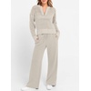 image:imageANRABESS Womens 2 Piece Outfits 2026 Spring Crochet Half Zip Sweater Top Wide Leg Pant Travel Matching Sets Lounge ClothesLight Tan