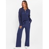 image:imageANRABESS Womens 2 Piece Outfits 2026 Spring Crochet Half Zip Sweater Top Wide Leg Pant Travel Matching Sets Lounge ClothesNavy Blue