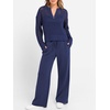 image:imageANRABESS Womens 2 Piece Outfits 2026 Spring Crochet Half Zip Sweater Top Wide Leg Pant Travel Matching Sets Lounge ClothesNavy Blue