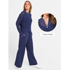 image:imageANRABESS Womens 2 Piece Outfits 2026 Spring Crochet Half Zip Sweater Top Wide Leg Pant Travel Matching Sets Lounge ClothesNavy Blue