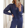 image:imageANRABESS Womens 2 Piece Outfits 2026 Spring Crochet Half Zip Sweater Top Wide Leg Pant Travel Matching Sets Lounge ClothesNavy Blue